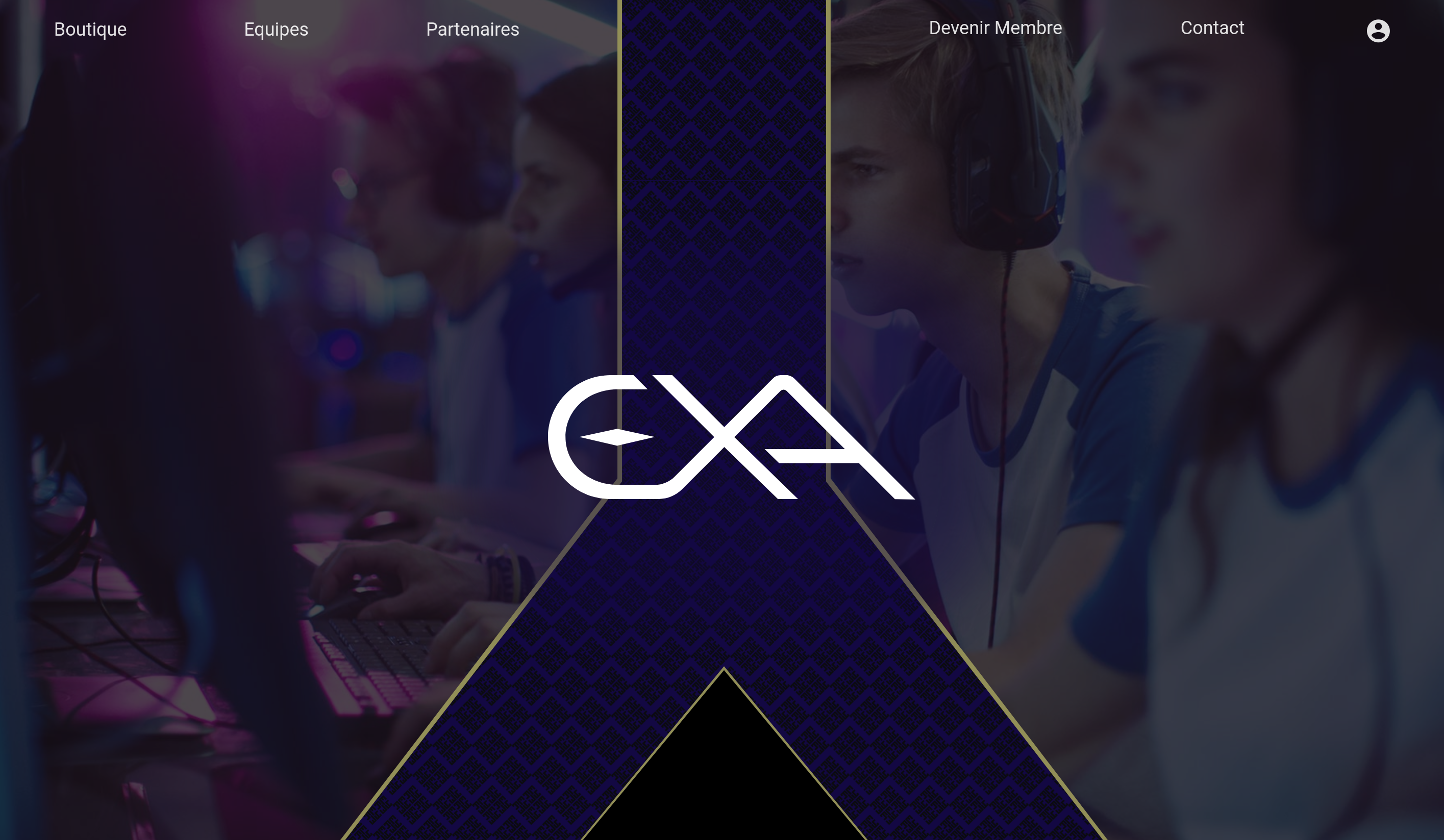 Exalty homepage with team logo on dark esport background